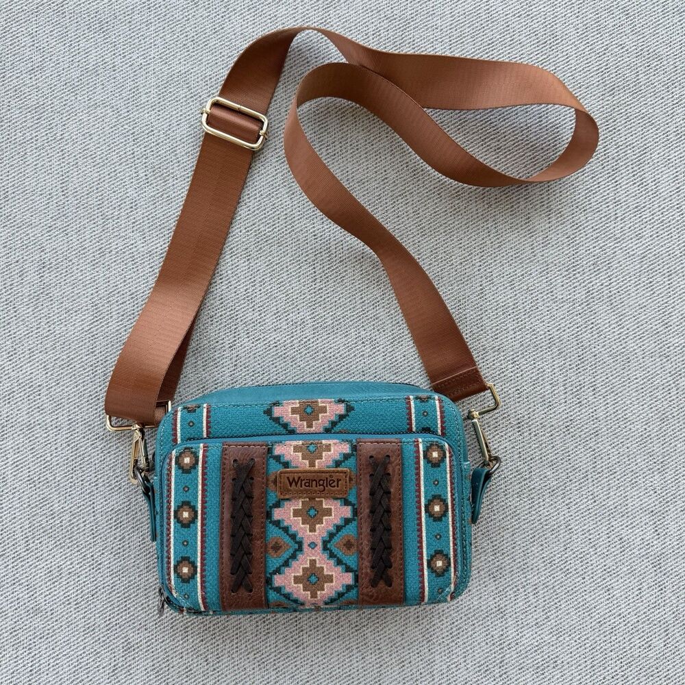 Wrangler Aztec Print Camera Bag Crossbody NWOT Turquoise Western Cowgirl